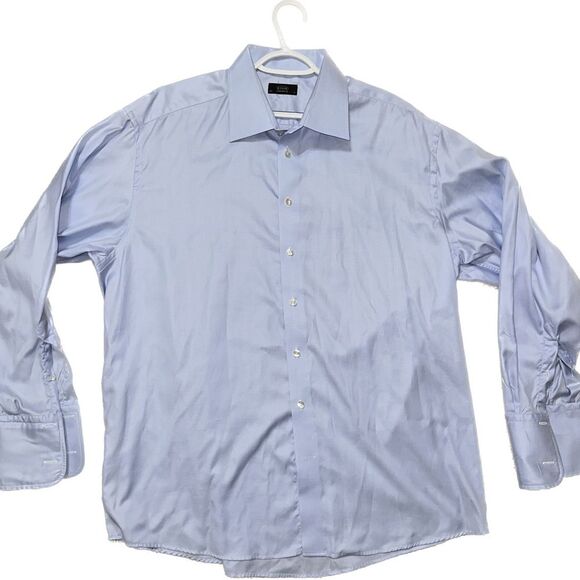 Eton Blue Dress Shirt w French Cuffs and Mother of Pearl Buttons - Picture 1 of 5